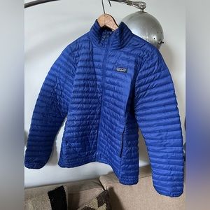 Patagonia down sweater jacket, bright blue